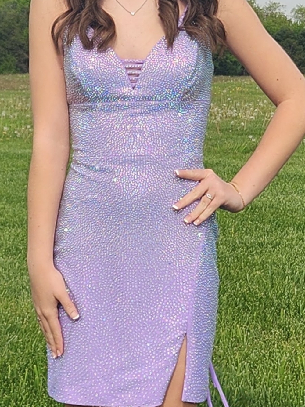 Vienna Prom Sparkling Lilac Crisscross Back Dress